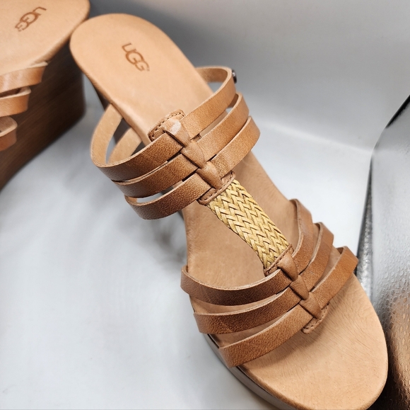 UGG W Mattie Sandals Leather Size 10 NIB New Tan Strappy 3" Wedge Heel Platform - Picture 7 of 12